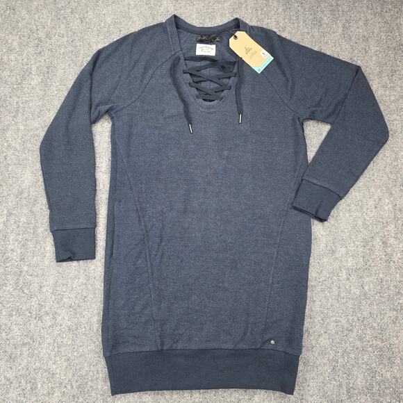 prAna Sweater Dress Womens Small Blue Heather Nautical Cozy Up Terry Pockets - Picture 4 of 16